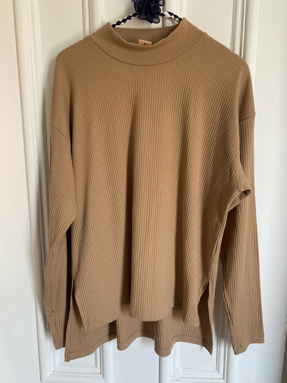 Ribbed Long Sleeve Mock Neck Sweater - Camel - Picture 1 of 8